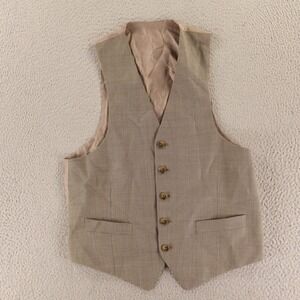 Birdseye Vest S 38R Brown Tan 100% Wool Worsted Waistcoat Formal